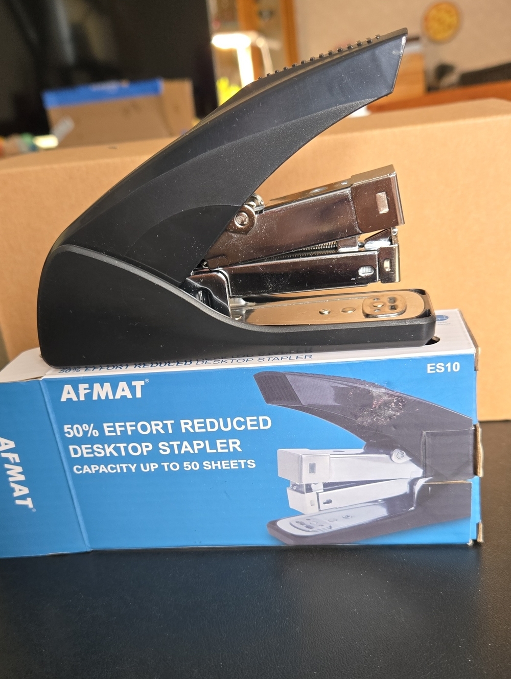 Black Desktop Stapler - 50% Effort Reduced, 50-Sheet Capacity